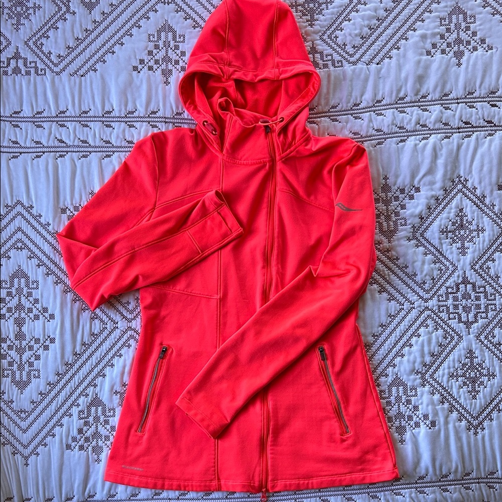 Saucony Coral-Red Hooded Zip Running Jacket